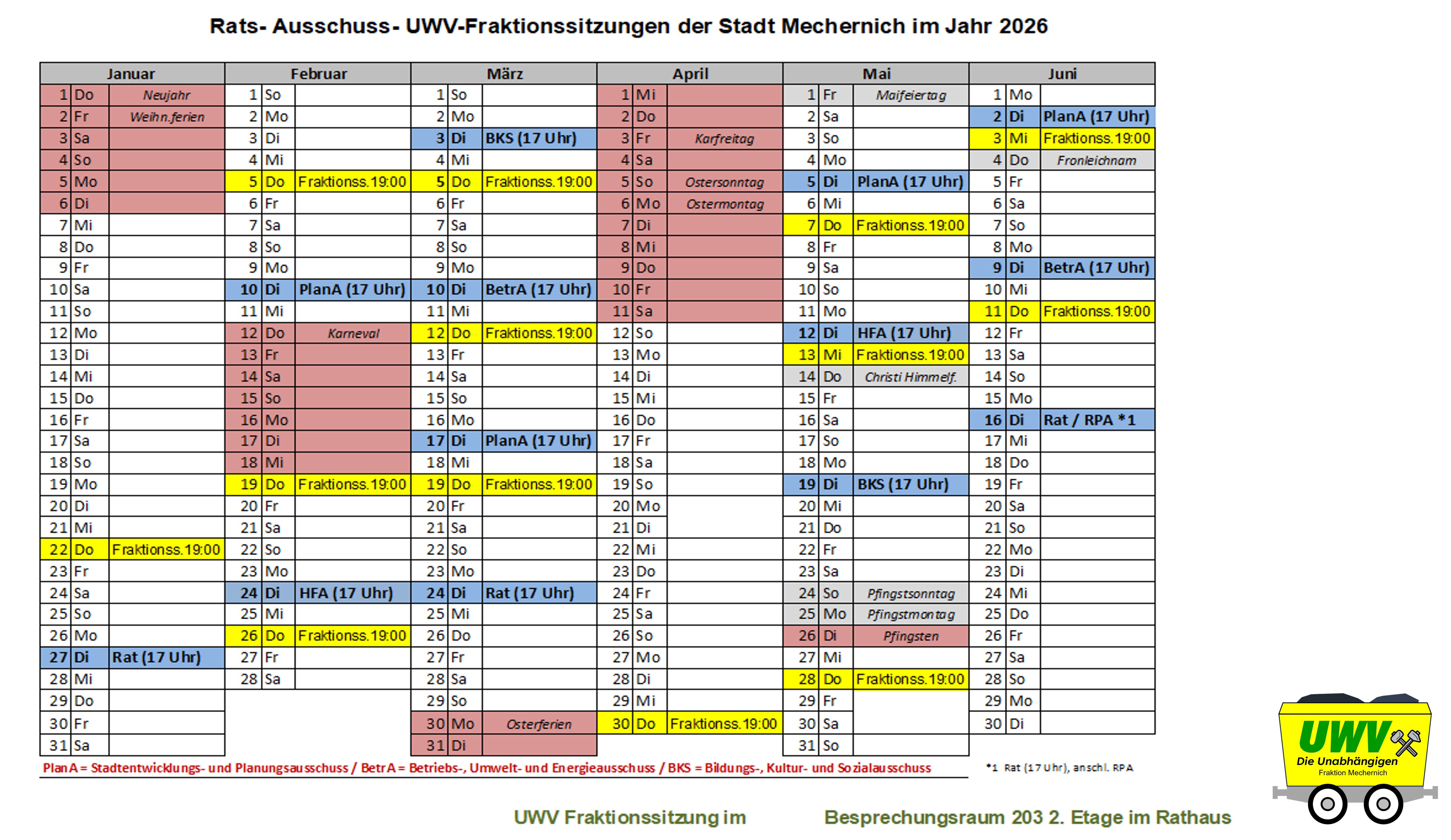 Termine Januar - Juli 2026
